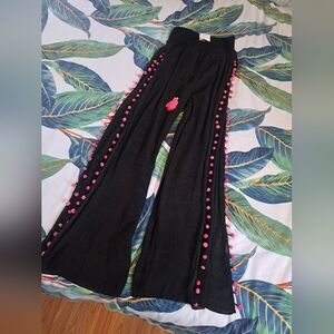 SOLD - Black Pants with Pink Pom-Poms